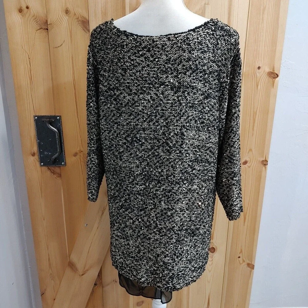Gibson Latimer Glitter Party Blouse Black Gold Sz 1X Lined Layered Party Casual